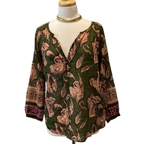 NWT Roller Rabbit Ebha Lucy Top Olive Floral Size Large - Picture 1 of 13